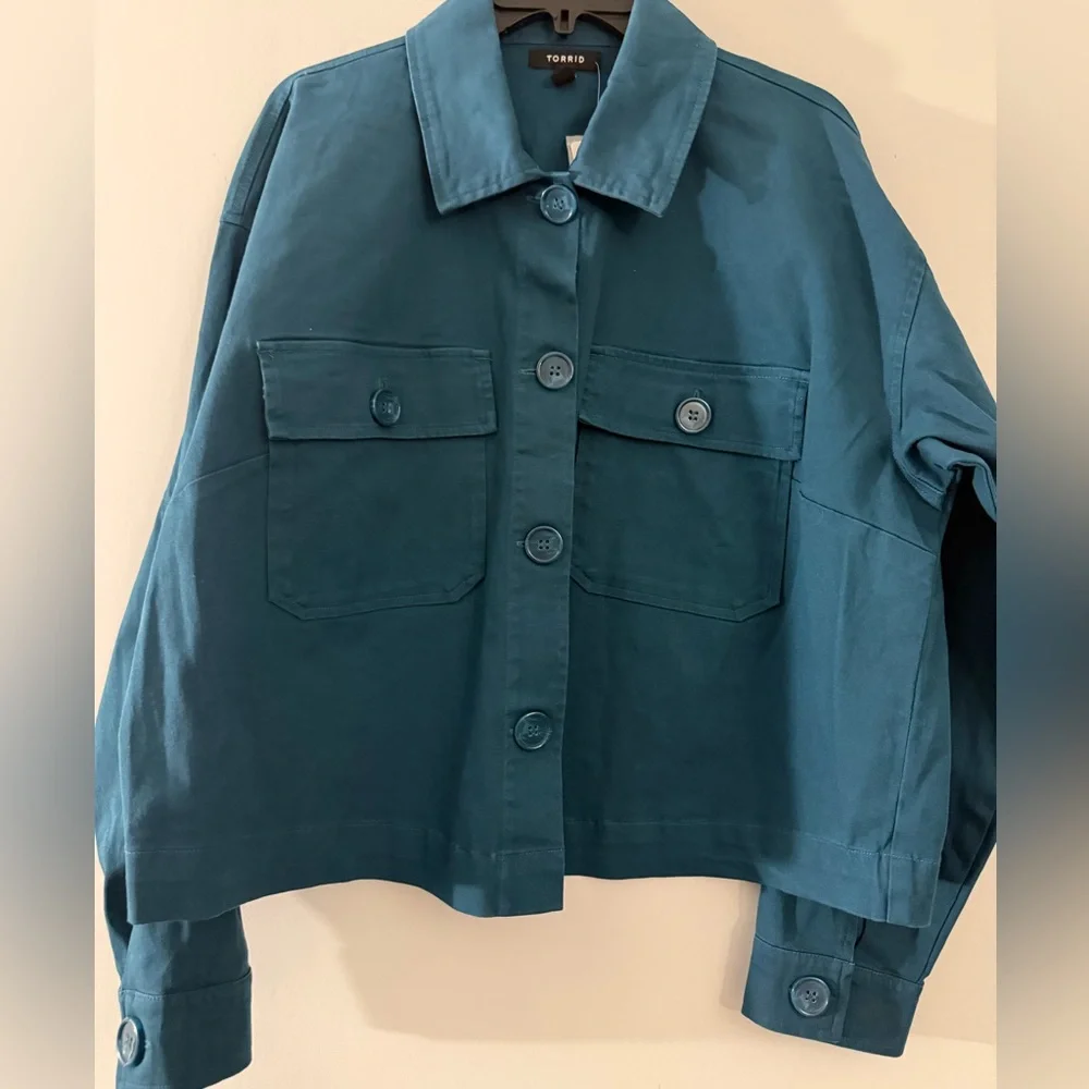 torrid Teal Utility Button-Front Jacket - Picture 3 of 13